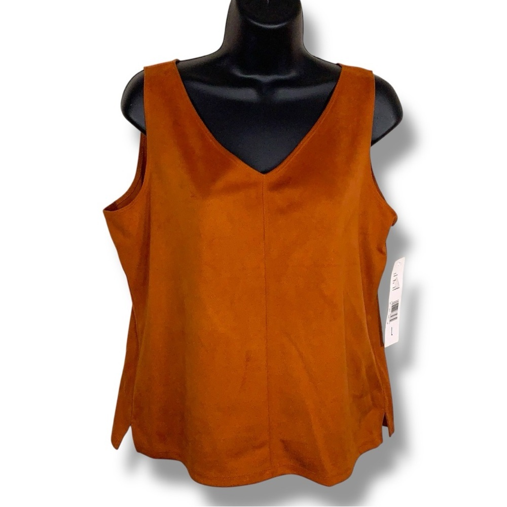 Vintage NEW Large Crazy Horse Liz Claiborne Orange Pumpkin Vneck Stretch Top